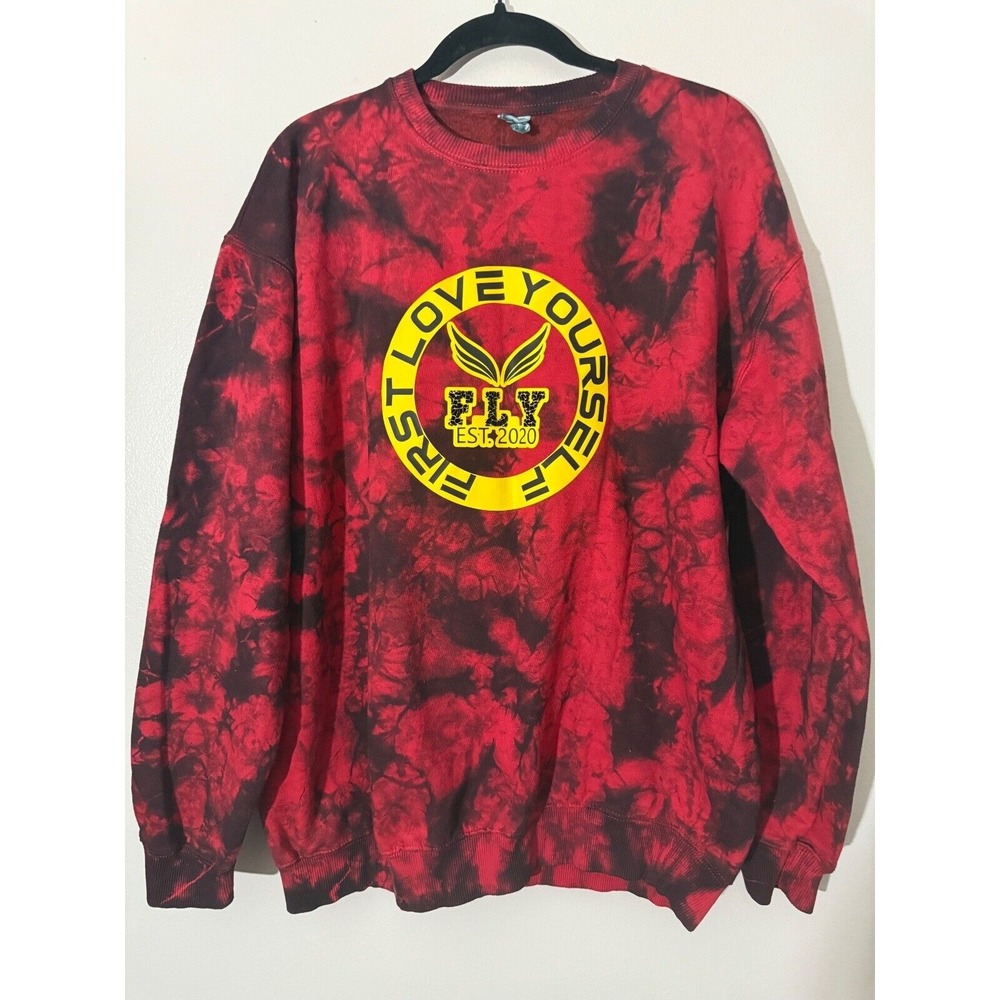 Mens FLY Tie Dye Sweatshirt Pullover Graphic Print Crew Neck Red Black 3XL